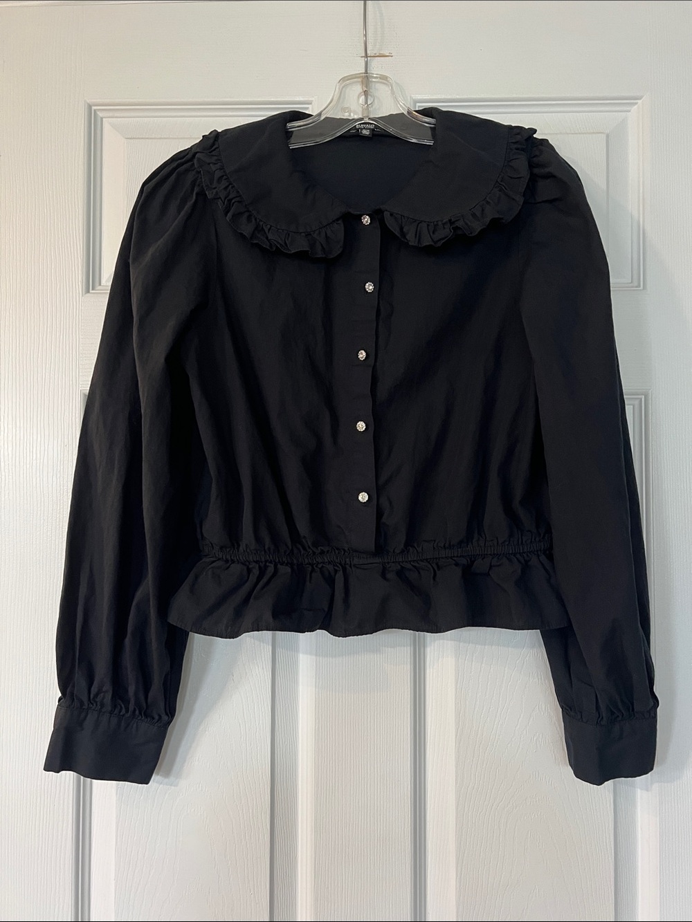 Buffalo David Bitton Black Ruffle-Collar Button Down Blouse